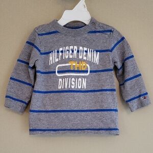 Tommy Hilfiger blue and grey striped long sleeve tee shirt